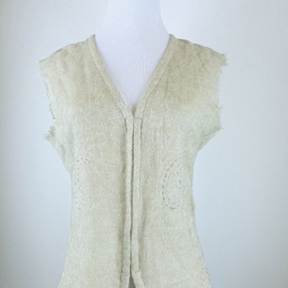 CHAN LUU cream PAISLEY sleeveless embroidered VEST wool top L